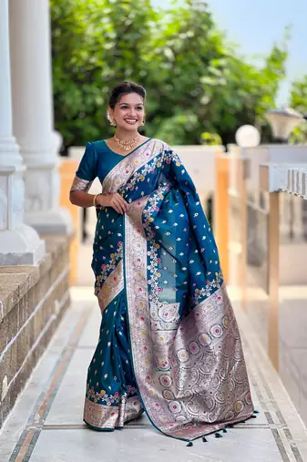 Morpich faux banarasi silk blend meenakari woven saree