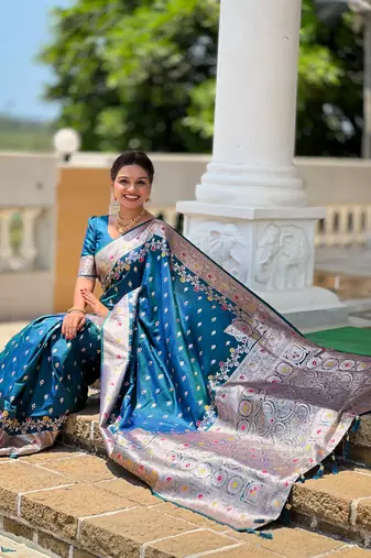 Morpich faux banarasi silk blend meenakari woven saree