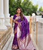 Purple banarasi silk blend meenakari woven saree