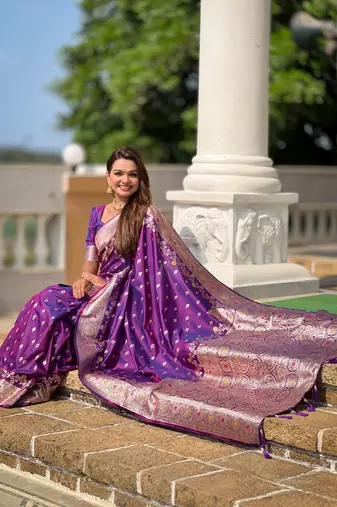 Purple faux banarasi silk blend meenakari woven saree