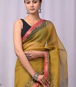 Mustard  bagru block print natural dyes saree with blouse piece