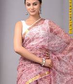 Pink   bagru block print natural dyes saree with blouse piece