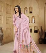 Baby pink digital foil printed crepe silk blend saree
