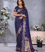 Blue banarasi silk blend jacquard weaving saree