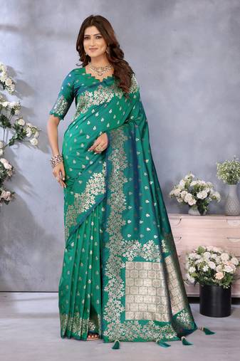 Rama banarasi silk blend jacquard weaving saree