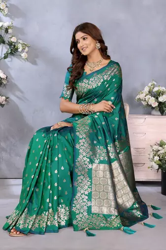 Rama faux banarasi silk blend jacquard weaving saree