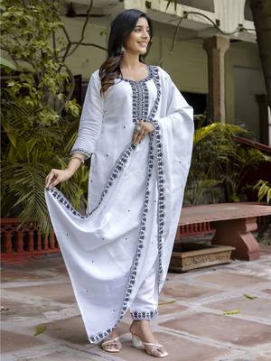 White embroidered viscose roman silk salwar suit 2