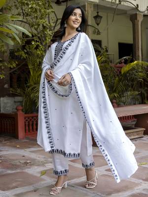 White embroidered viscose roman silk salwar suit 3