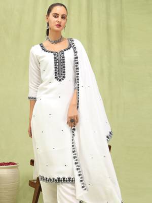 White embroidered viscose roman silk salwar suit 2