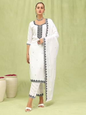 White embroidered viscose roman silk salwar suit 3