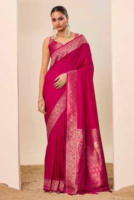 Pink dola silk blend woven saree 1
