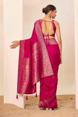 Pink dola silk blend woven saree 2