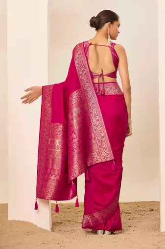 Pink dola silk blend woven saree