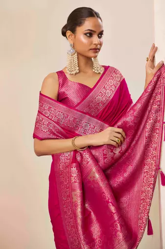 Pink dola silk blend woven saree