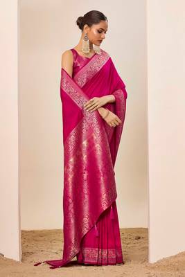 Pink dola silk blend woven saree 4
