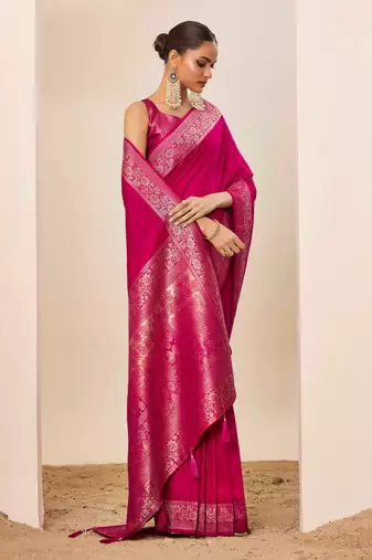 Pink dola silk blend woven saree