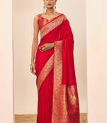 Red dola silk blend woven saree
