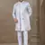 White fancy silk kurta pyjama with jacquard silk modi jacket indo western for mens wear