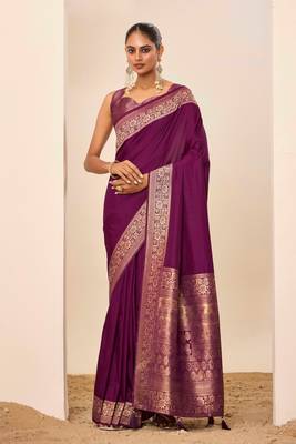 Wine dola silk blend woven saree 1