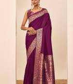 Wine dola silk blend woven saree