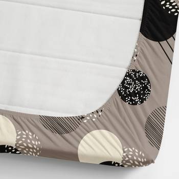 White beige geometric bed sheets with 2 king size pillow cover and double bed around elastic size 72x78x8 inches 2