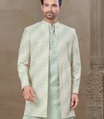Pista fancy silk kurta pyjama with jacquard silk modi jacket indo western for mens wear