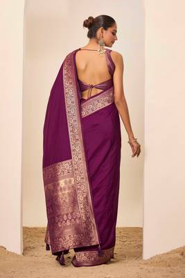 Wine dola silk blend woven saree 2