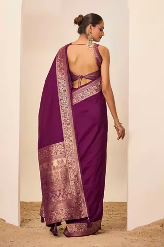 Wine dola silk blend woven saree