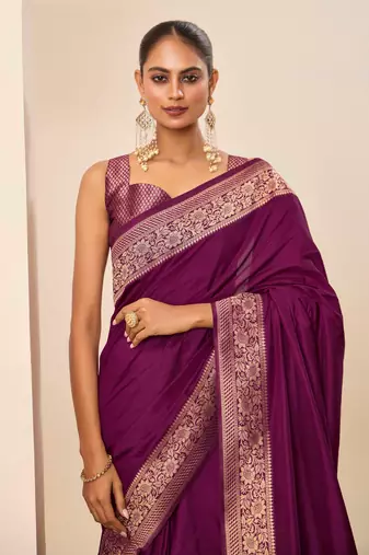 Wine dola silk blend woven saree