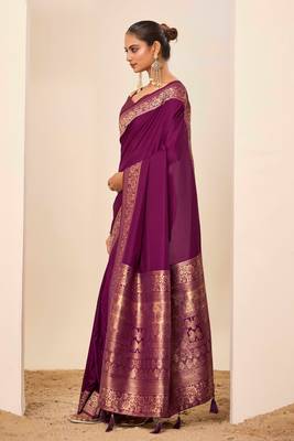 Wine dola silk blend woven saree 4