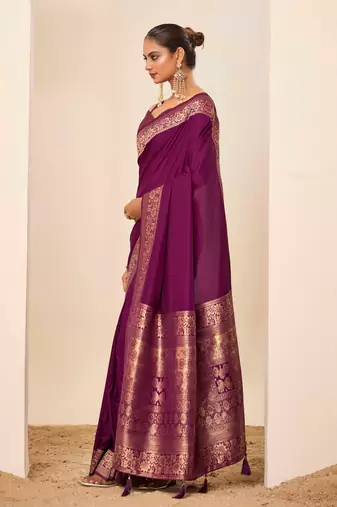 Wine dola silk blend woven saree