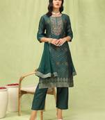 Green embroidered cotton silk jacquard salwar suit