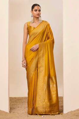 Yellow dola silk blend woven saree 1