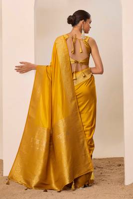 Yellow dola silk blend woven saree 2