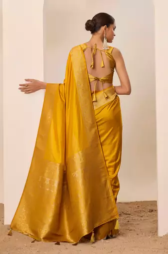 Yellow dola silk blend woven saree