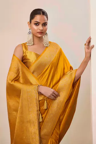 Yellow dola silk blend woven saree