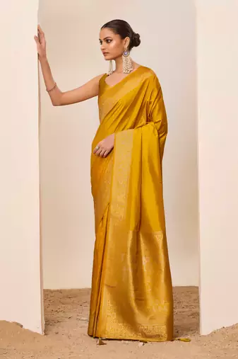 Yellow dola silk blend woven saree