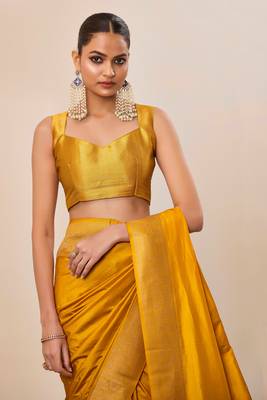 Yellow dola silk blend woven saree 5