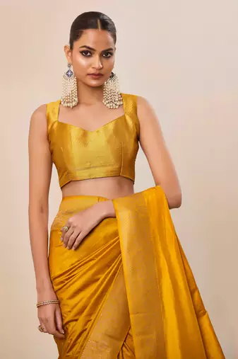 Yellow dola silk blend woven saree