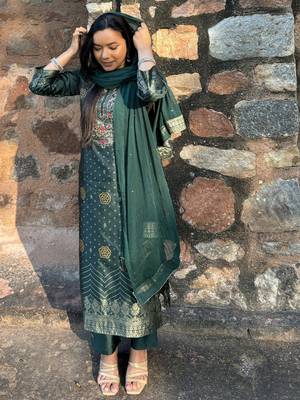 Green embroidered cotton silk jacquard salwar suit 3