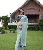 Pista fancy saree with embroidered blouse