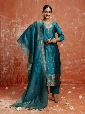 Rama embroidered cotton silk blend salwar suit 4