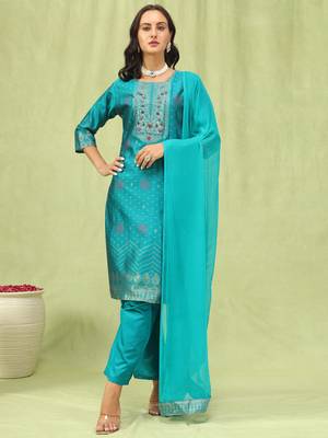 Rama embroidered cotton silk jacquard salwar suit 1