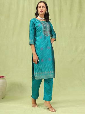 Rama embroidered cotton silk jacquard salwar suit 2