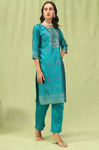 Rama embroidered cotton silk jacquard salwar suit