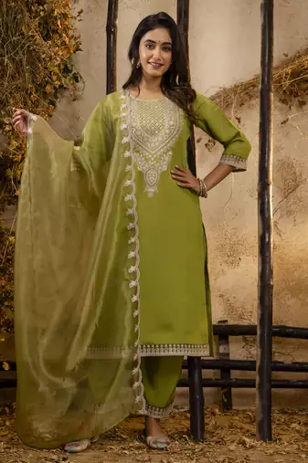 Pista embroidered silk blend salwar suit