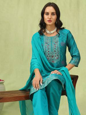Rama embroidered cotton silk jacquard salwar suit 3
