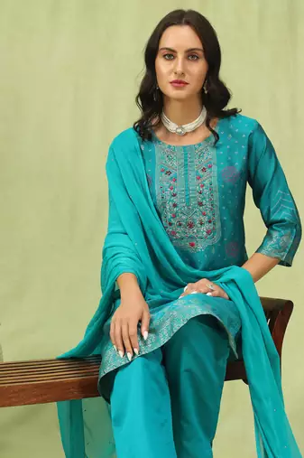 Rama embroidered cotton silk jacquard salwar suit