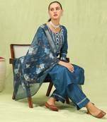 Blue embroidered silk blend salwar suit