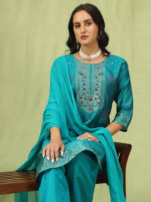 Rama embroidered cotton silk jacquard salwar suit 4